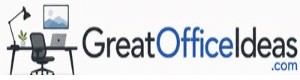 GreatOfficeIdeas.com footer logo with minimalist blue and black workspace branding for home office inspiration and workspace ideas.